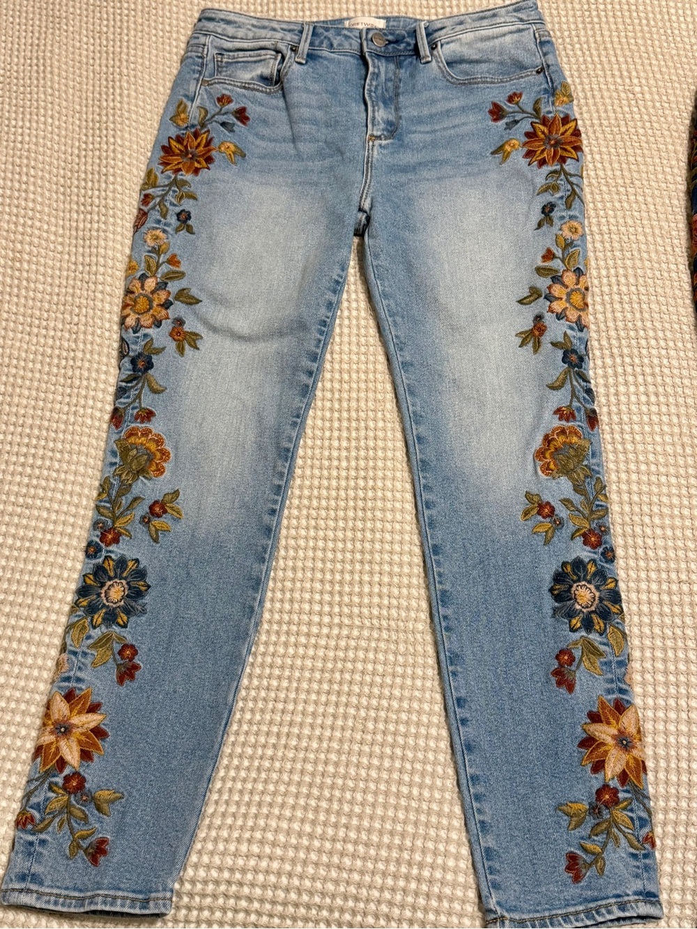 Free People x Driftwood Jackie Floral Embroidered High Rise Jeans Light Wash 28